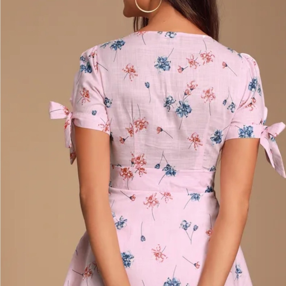 LULU'S Lilly Light Pink Floral Tie Sleeve Dress NWT S LG - Picture 5 of 15